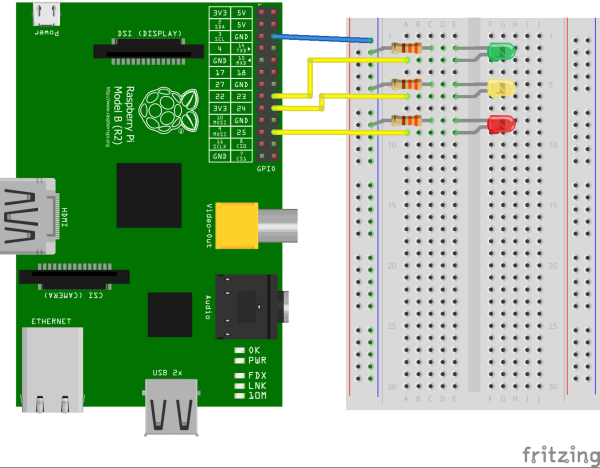 Breadboard scheme for the blinking LEDs example