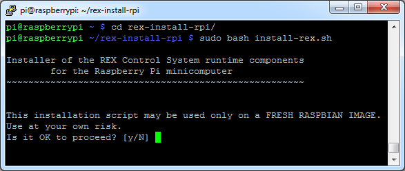Running installation script for REX on Raspberry Pi
