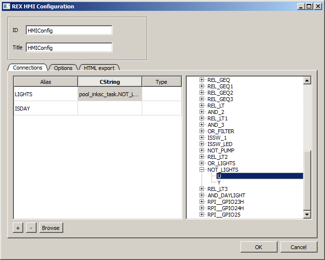 Pairing aliases of the RexHMI extension with the signals of the control algorithm