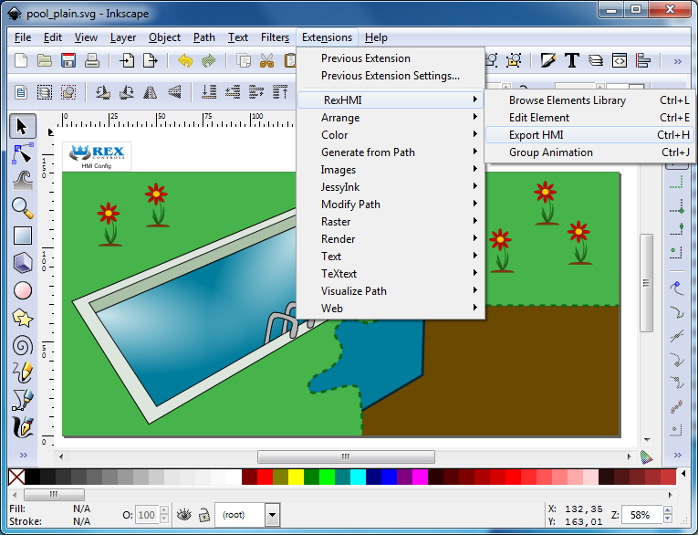 Exporting HMI from Inkscape using the RexHMI extension