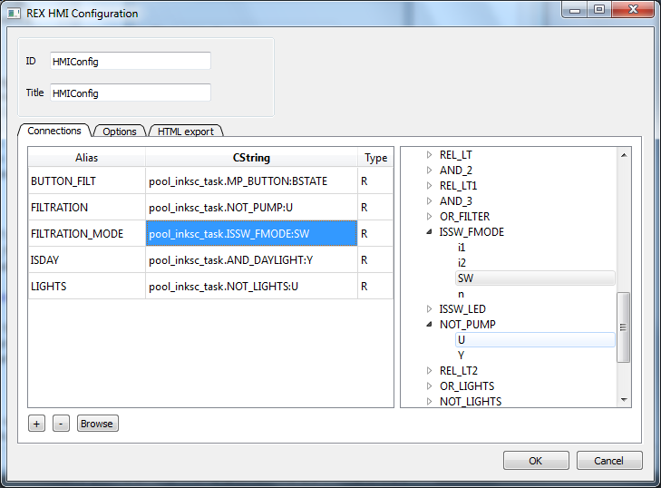 Pairing aliases of the RexHMI extension with the signals of the control algorithm