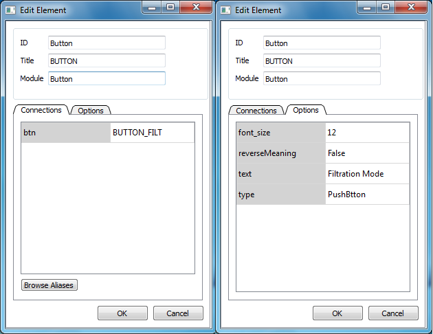 Configuring the button element of the RexHMI library