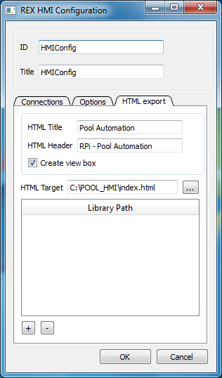 Configuring the HTML export of the RexHMI extension for Inkscape