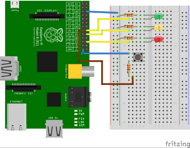 Breadboard scheme with the pushbutton