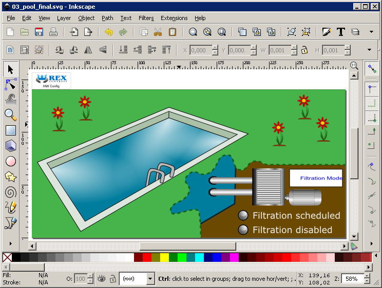RexHMI extension for Inkscape can be used for your pool automation project